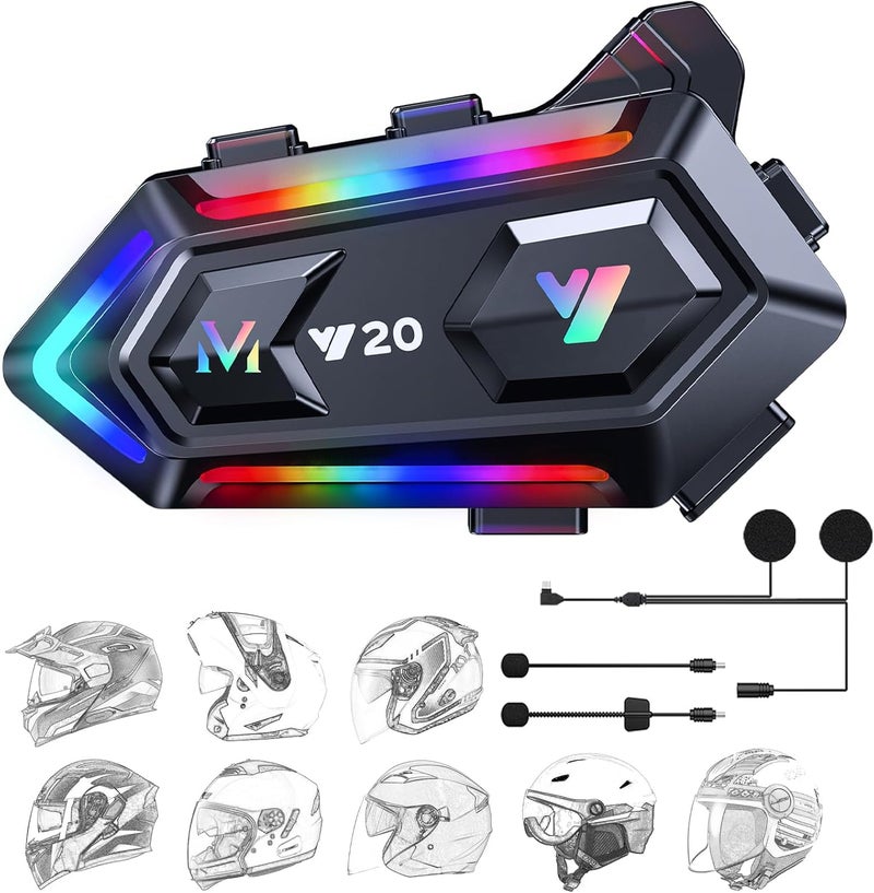 FEYA Motorcycle Helmet Speakers with 16-Types RGB Dazzling Lights High Battery Life Motorcycle Headphones Dual Noise Reduction/Automatic Answer/Call Music Control/Wake up Siri/IPX6 - Image 1